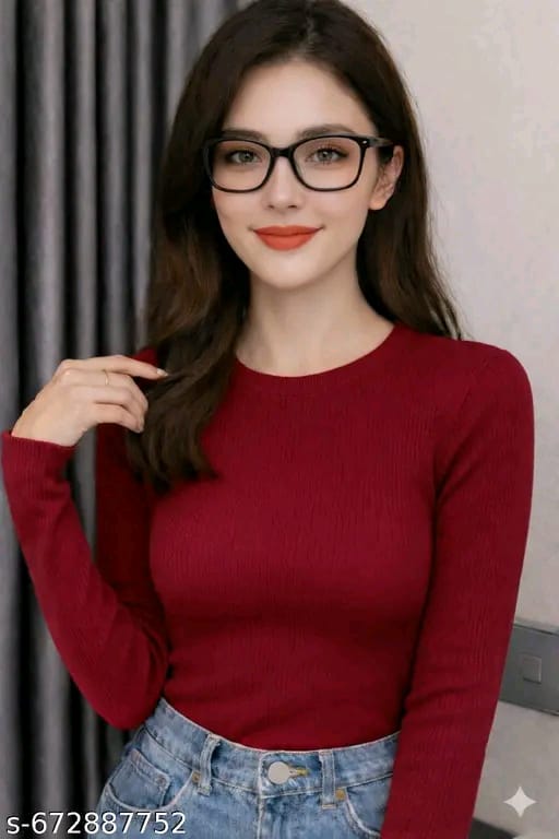 Women Ribbed Round Neck Full Sleeve Stretchable Top (All Colors