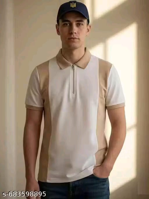 Men Regular Fit Polo T-Shirt with Zipper Collar