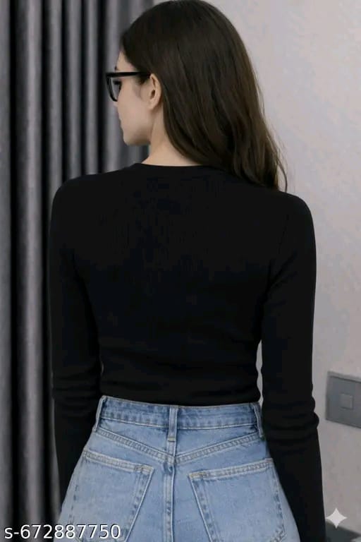 Women Ribbed Round Neck Full Sleeve Stretchable Top (All Colors)